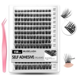 Self Adhesive Lash Clusters Soft Fluffy Lashes Extensions 156pcs Eyelashes No Glue Needed 10-16mm Pre-Glue Individual Lashes Super Thin Band DIY Eyelashes with Lash Tweezer