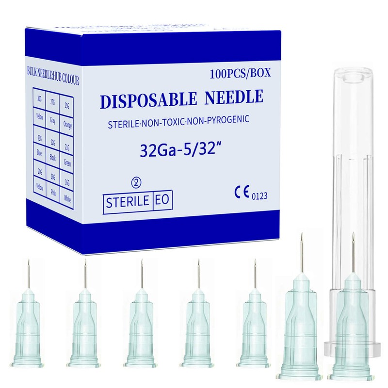 Aguja Luer Lock desechable 32Ga 4 mm, paquete de 100