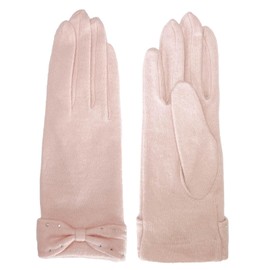TRAX SHOP Women's Gloves, Winter, Autumn, Short, Ribbon, Warm, Cold Protection, Fingerless, Arm Cover, UV Protection, Wool Blend, 90% Acrylic, 10% Wool, beige (light pink)
