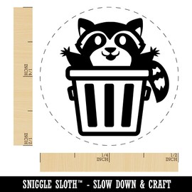 Lively Raccoon in Trash Can Self-Inking Rubber Stamp Ink Stamper for Stamping Crafting Planners - 1/2 Inch Mini - Lime Green Ink
