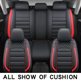 Yeleno01Leather Car Seat Covers, Faux Leather Car Seat Covers for 5-Seat Sedans and SUVs Universal Set, Airbag Compatible (Black Red)