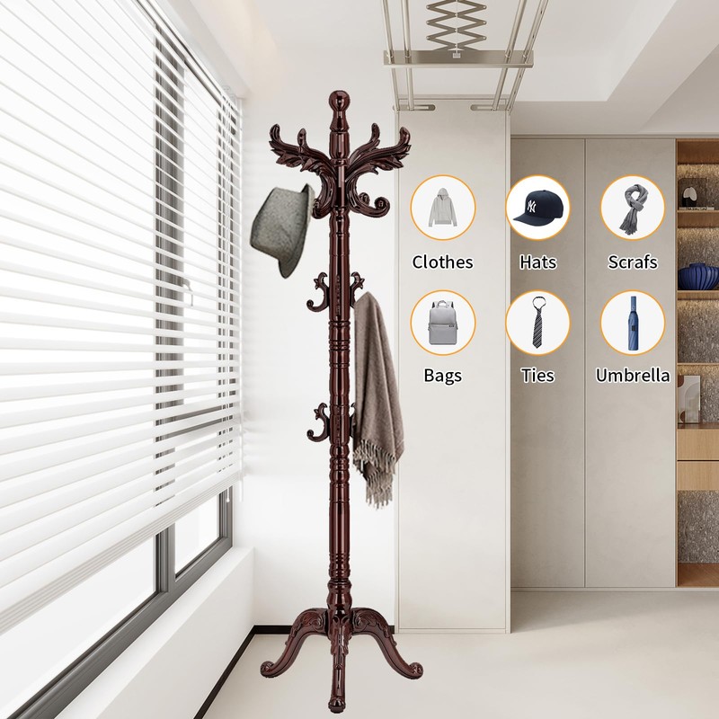 Snaikor Wooden Coat Rack Stand Sturdy Triangle Base, Natural Birch