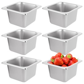 LOPYXBR 6 PCS Stainless Steel Hotel Pan 1/6 Size 4" Deep Stainless Steel Steam Pan Commercial Food Pans 1/6 Size Steam Table Pans StainlessSteel Rectangle Panss for Hotel, Restaurant, Buffet, Home