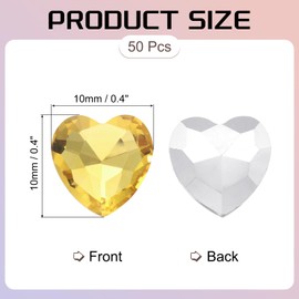 sourcing map 50Pcs Heart Rhinestones, 10mm Pointed Back Heart Glass Rhinestone Gems Crystal for Jewelry Making Costume DIY Crafts, Yellow