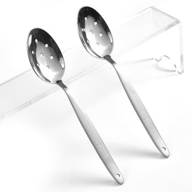 BNAZIND 8 Inch Kunz Perforated Small Spoons Set of 2 | 304 Stainless Steel 7 Holes Sauce Chef Spoon