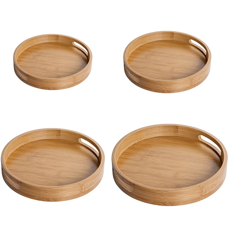 Serving Tray Bamboo Wood Color Round Tray For Water Tea