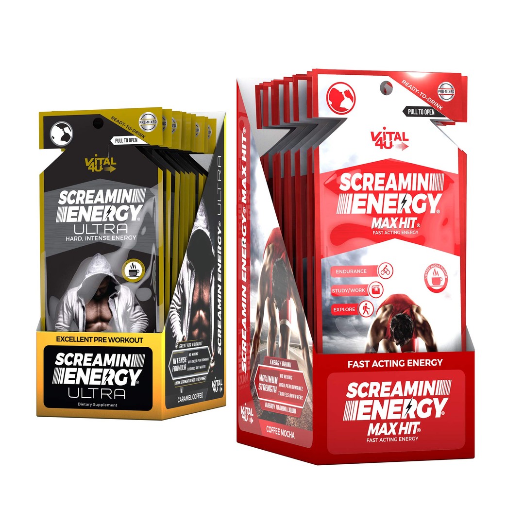 Screamin Energy Max Hit/Ultra Combo Pack - Energy Shots for Endurance and Performance with Caffeine, Panax Ginseng Extract, and Vitamins - 24 Count
