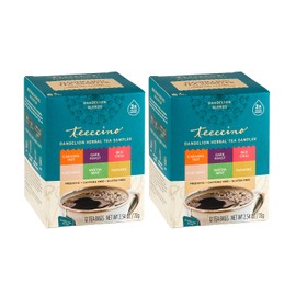 Teeccino Dandelion Tea Sampler - Caramel, Coconut, Dark Roast, Mocha Mint, Red Chai, Turmeric - Prebiotic Coffee Substitute | Caffeine Free | Gluten Free | Coffee Alternative, 12 Tea Bags (Pack of 2)