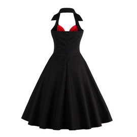 Women Vintage Polka Dot 1950s Rockabilly Halter Audrey Hepburn Dress Retro 50's 60's Wedding Bridesmaid Party Floral Print Halter V Neck Short Prom Evening Gown Cocktail Tea Swing Dress Black & Red S