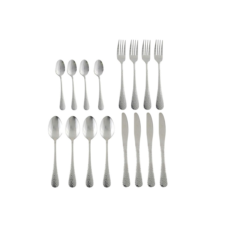 APOLLO Stainless Steel Martele Cutlery Set, Set of 16, Silver,