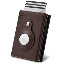 ZLIDER Card Holder Men & Women Mini Wallet Men's Faux Leather Card Holder Slim Wallet with Coin Compartment RFID Blocker Men's Wallet, dark brown, With airtag holder