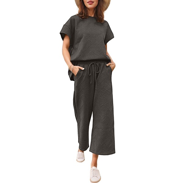 Womens 2 Piece Outfits Sweatsuits Casual Pullover Short Sleeve Tops