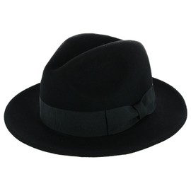 Epoch Hats Company Men's Wool Felt Fedora with Grosgrain Bow Hatband, Small/Medium, Black