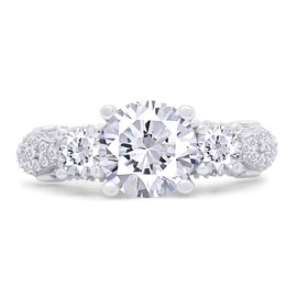 SAVEARTH DIAMONDS Vintage Filigree Style, Round Cut Sparkling Cubic Zirconia Three Stone Engagement Promise Ring In 14k White Gold Over Sterling Silver Jewelry For Women Gifts For Her Size-5