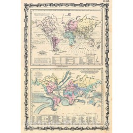 Historic Map : Johnson Climate Map of The World w Tides and Ocean Currents, 1861, Vintage Wall Art : 16in x 24in