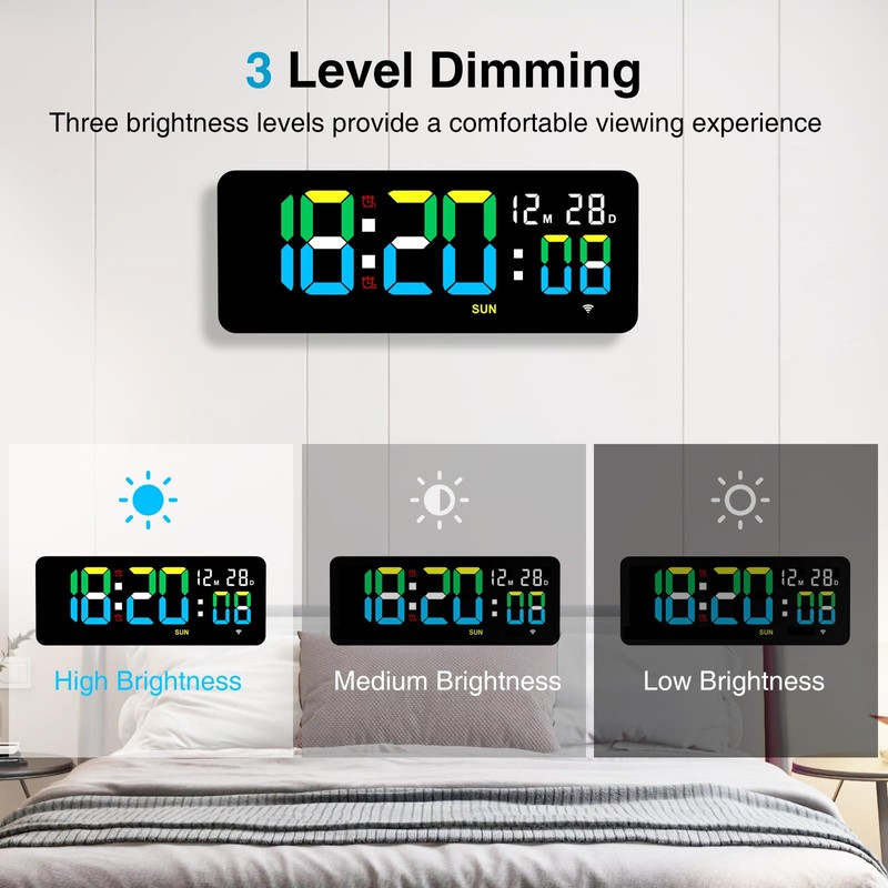 XREXS 12.2 Inch Digital Wall Clock WiFi Sync with Seconds