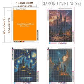 EIBEILI Diamond Art Kits for Adults - 3 Pack Magic Castle 5D Diamond Painting Kits for Beginner,DIY Magic Hat Gem Art Full Drill Diamond Dots Crystal Craft Kits for Home Wall Decor Gifts 12x16inch
