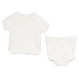 Minora Exquisite Baby Knitting Set, Cotton, Long Sleeve/Short Sleeve Jumper and Shorts, Lightweight and Fashionable, Baby Girls Boys Outfit, up to 12 Months, Bone