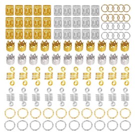 Accesorios para el Cabello Anillos, 110 Piezas Círculo de Metal Cilindro de Plumas Forma de Corona Puños Trenzados para el Cabello Accesorios para el Cabello Pinzas para el Cabello Decoración