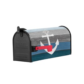 LiDU Navy Blue Grey Ombre Wood Mailbox Covers Magnetic Standard Size 18.5"x21.7", Beach Nautical Anchor Ocean Coastal Mailbox Cover Holiday Mail Box Cover Mailbox Decorations for Outside Garden Yard