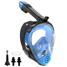 Jwintee Diving Mask, Snorkel Mask, Full Mask, 180 Degree Vision Diving Masks with Panoramic Full Face Design, Sports Cameras, Compatible Diving Goggles for Adults and Children (Blue, S/M)