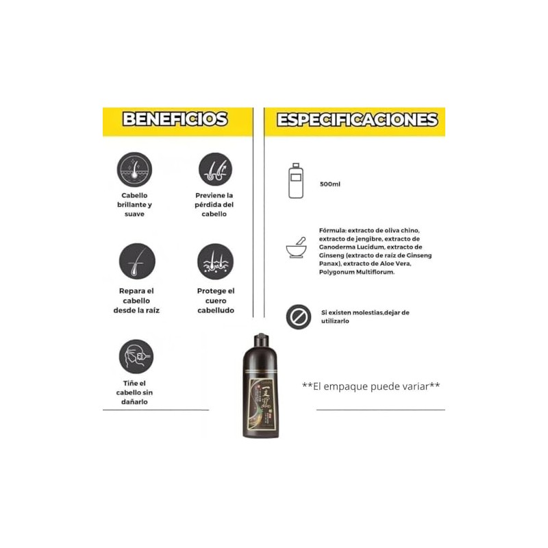 Castaño - Shampoo Tinte Instantáneo Para Cabello, Castaño, Con Extracto