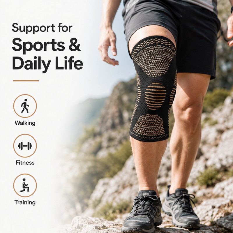 Copper Knee Compression Sleeve for Support – Lightweight Nylon Knee