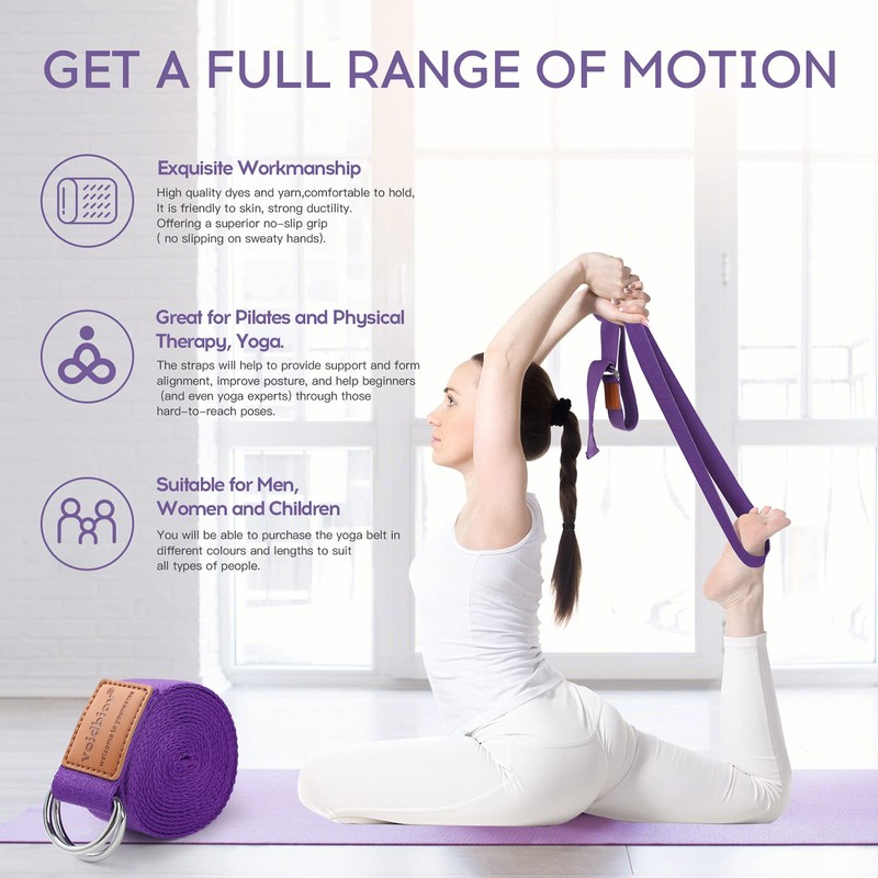 voidbiov D-Ring Buckle Yoga Strap 1.85 or 2.5M, Durable Cotton