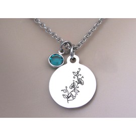 Morning Glory Flower Necklace w/Birthstone, Birth Flower Jewelry, September Morning Glory, Birthday Gift Mother Daughter Wife Friend