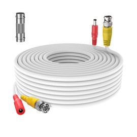 SLLEA 50ft White BNC Video Power Wire Cord for Zmodo Q-See Qsee PTZ Lorex Camera Cable