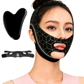 Juego de mascarillas V Line para levantar la barbilla para el rostro, moldeador de mandíbula y correa para la barbilla para dormir, mascarilla facial reafirmante con herramienta Gua Sha, band