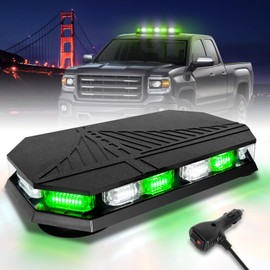 HLauto 406D Rooftop Emergency Strobe Lights Bar, 102 LED Green White Mini Beacon Safety Flashing Warning Traffic Lights Bar w/Magnetic Base for 12-24V Trucks, Construction Vehicles, Snowplow, Cars