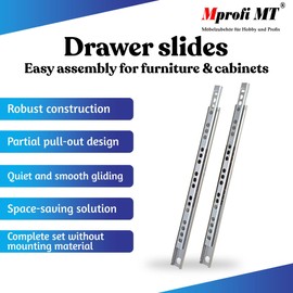 Mprofi MT® 4 Pieces, 2 Pairs | Drawer Runners 182mm | Partial Extension Slides 17mm Height | 10kg Load Capacity | Steel Cabinet Tracks | Furniture Hardware