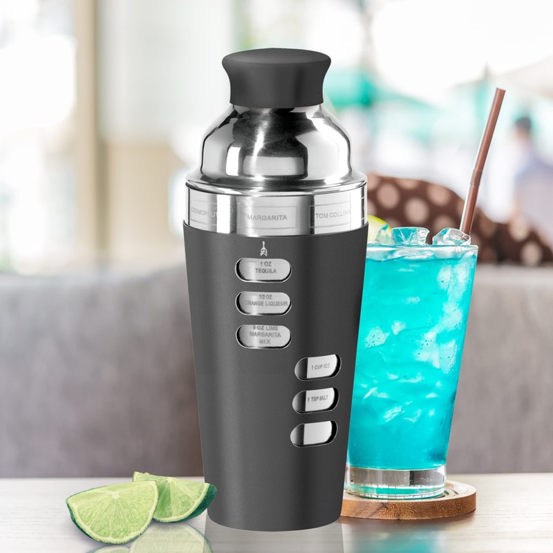 Oggi 23-Ounce Stainless Steel Cocktail Shaker, Black