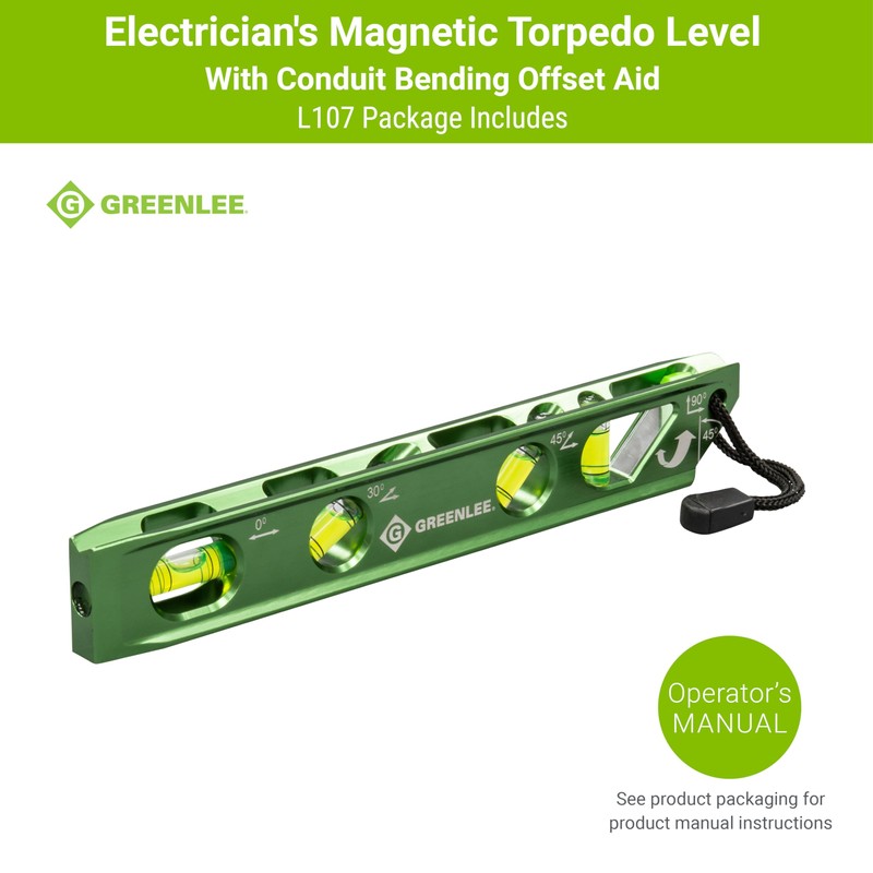 Greenlee L107 Electrician's Magnetic Torpedo Level with Conduit Bending Offset