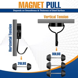 TRYMAG 80LBS Black Magnetic Hooks Heavy Duty, 6 Pack Strong Swivel Swing Neodymium Magnetic Hooks for Hanging, Super Magnetic Hanger for Cruise, Magnets Hanging Hooks for Fridge, Locker, Toolbox