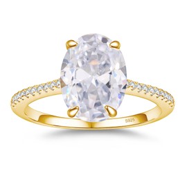 BAGUTTA PAVONE 1.5CT CZ Oval Cut Engagement Rings for Women,Women’s 925 Sterling Silver Solitaire Wedding Bands Engagement Promise Rings for Her with 18K Yellow Gold Plated Size 8