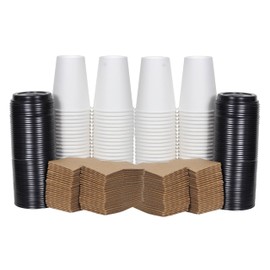 MULMEHË New Disposable 12 oz Paper Coffee Hot Cups, Black Travel Sip Lids and Insulated Holder Sleeves, 100 Pack