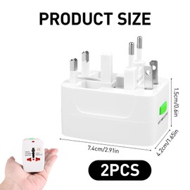 2Pcs Adaptador Universal de Viaje, Adaptadores de Enchufe Internacional Cargador, para Europa, España, Turquía, Reino Unidos, Australia, Americano, Italia, Disponible en Todos los Países y Regiones