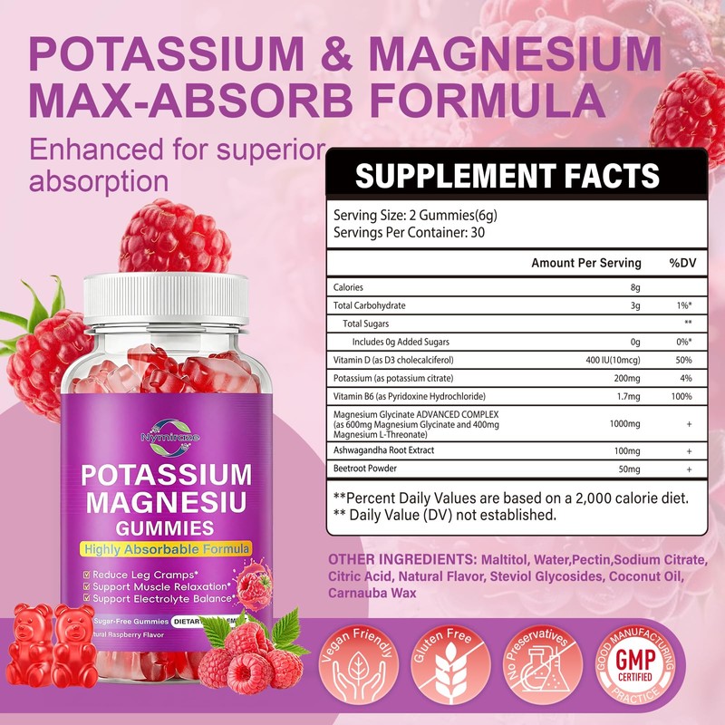 2 Pack Potassium Magnesium Gummies – Magnesium Glycinate & Potassium