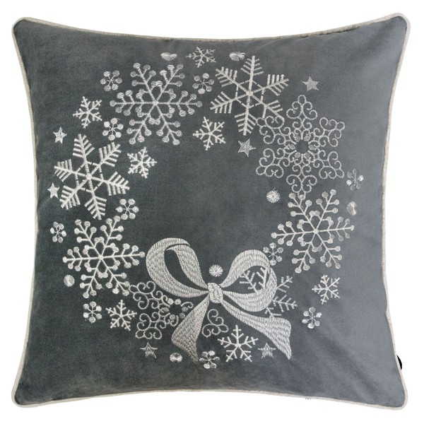Homey COZY Embroidery Gray Velvet Throw Pillow Cover, Merry Christmas