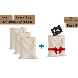 Threaded Totes Economical Cotton Tote Bags, Reusable Grocery Shopping Cloth Bags, Suitable for DIY, Advertising, Promotion, Gift (3+1 Pack) (3)