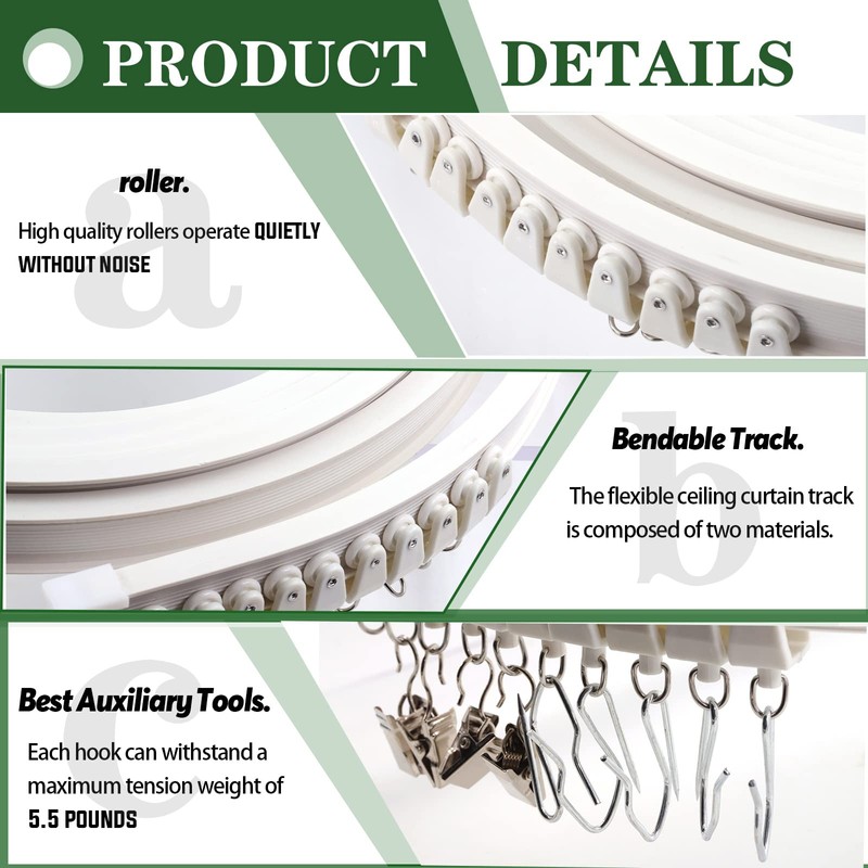 Keadic 160Pcs 5M/16.4FT Bendable Curved Ceiling Mount Curtain Track with