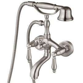 Aolemi Brushed Nickel Bathtub Faucet Tub Filler Spout Kit Brass With Double Lever Handle and Telephone Hand Shower Sprayer Wall Mount Only Vintage Mixer Tap Shower Set Bathroom