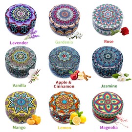 Soyyla Set of 9 Scented Candle for Christmas Thanksgiving Housewarming Return Gift, 2.2oz Soy Wax Aromatherapy Candle for Stress Relief, Cute Bohemian Travel Portable Tin Candles, 2.2oz, Pack of 9