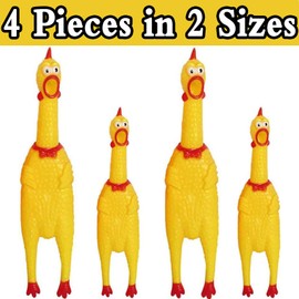 Bssowe Screaming Chicken Toy, Pack of 4 Rubber Squaking Chicken, Squeaky Chicken Toy, Screaming Chicken Toy, Rubber Screaming Chicken Toy for Children and Pets, Novelty Play (2 Sizes)