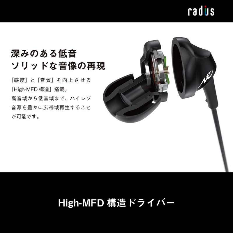 Radius HP-NEF31K Earphones: Ne High-MFD Structure, Dynamic Driver, Wired, In-Ear