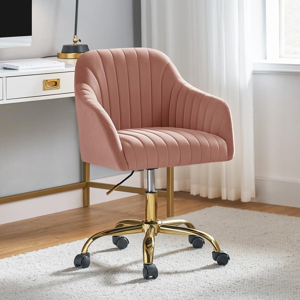 TINA'S HOME Velvet Home Office Desk Chair with Gold Base,
