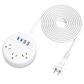 2 Prong Power Strip, NTONPOWER 10 FT Extension Cord, 2 Prong to 3 Prong Outlet Adapter, 180° Polarized Plug, 3 Outlets 4 USB Ports (2 USB C), Wall Mount for Old House Non-Grounded Outlets,White