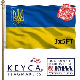 KEYCA Ukraine Trident Flag 3x5 FT Made in The USA-Heavy Duty Vibrant Colors Double Sided Ukrainian UKR Flag with 2 Brass Grommets for Home/Company/Indoor Outdoor Decoration